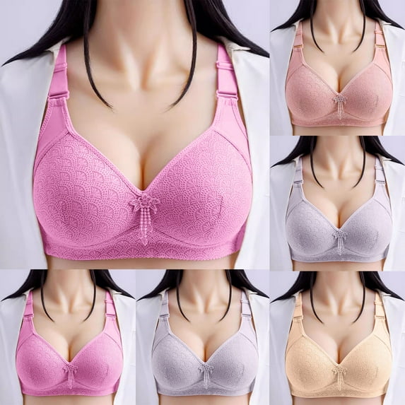 Hrsba Womens Plus Size Bra,Women's Solid Color Large Size Full Cup Bra Without Underwire Hold Side Breasts Sagging Daily Bra,Womens Casual Summer Bra,Womens Bra