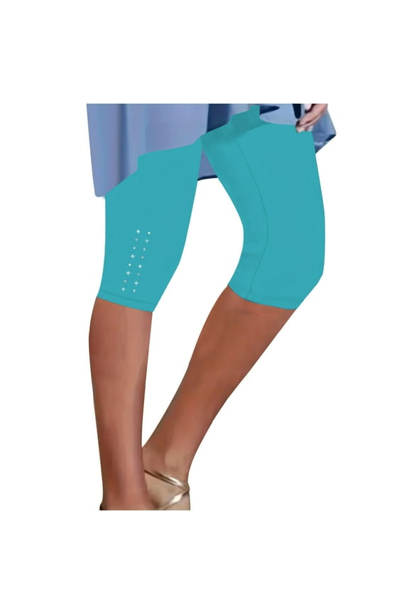 Womens Plus Size Casual Pants, Pants for Women High Waisted Pants for Women Solid Color Slim Sequin Decorated 5-Point Leggings As Base Layer for and Winter