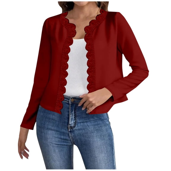 Hrsba Womens Plus Size Pullover Tops , Blouses for Women Casual Blouse Tops for Women Long Sleeve Cardigan Shirt with Solid Color Fashion Lace Paneling and Open Front