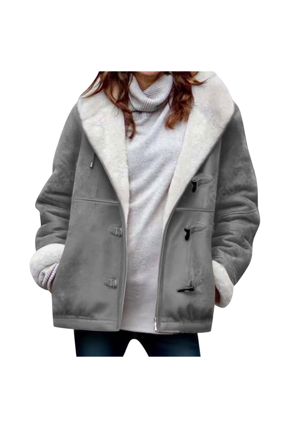 Women's Crew Neck Pullover for Fall Winter,Women's Hooded Sweatshirts Fall Short Length Jackets Solid Color Corduroy Fleece Lined Toggle Button Coats with Pockets