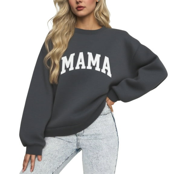 Hrsba Womens Plus Size Pullover Tops , Pullover Sweaters for Women Womens' Tops Mama Letter Print Fashion Casual Solid Color Loose Sweatshirt Long Sleeve Top No Hood