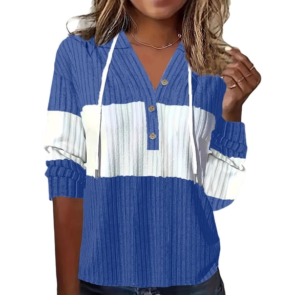 Hrsba Womens Plus Size Pullover Tops , Women's Hooded Sweatshirts Casual Fall Tops Color Block Versatile Athletic Hooded Long Sleeve Top Womens Tops