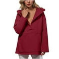 thumbnail image 1 of Hrsba Women's V Neck Pullover for Fall Winter,Sweatshirt Tops for Women Solid Color Hooded V Neck Long Sleeve Pocket Button Sweatshirt, 1 of 5