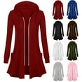 thumbnail image 1 of Hrsba Womens Pocket Shirt Solid Color Loose Hooded Long Sleeve Cardigan Jacket Casual Open Front Top For Winter Fall, 1 of 5