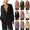 thumbnail image 1 of Hrsba Womens Pocket Shirt Solid Color V Neck Lapel Long Sleeve Casual Blouse for Winter Daily Office and Weekend Wear, 1 of 5