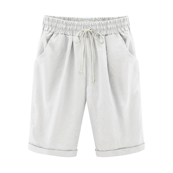 Hrsba Womens Shorts Casual, Women's Solid Color Fashion Elegant 5 Length Shorts for Summer Outdoor Outfits