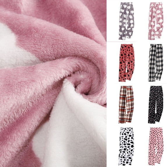 Hrsba Womens Sleep Pants Full Print Flannel Thick Cozy Loose Fit Versatile Long Lounge Pajama Pants