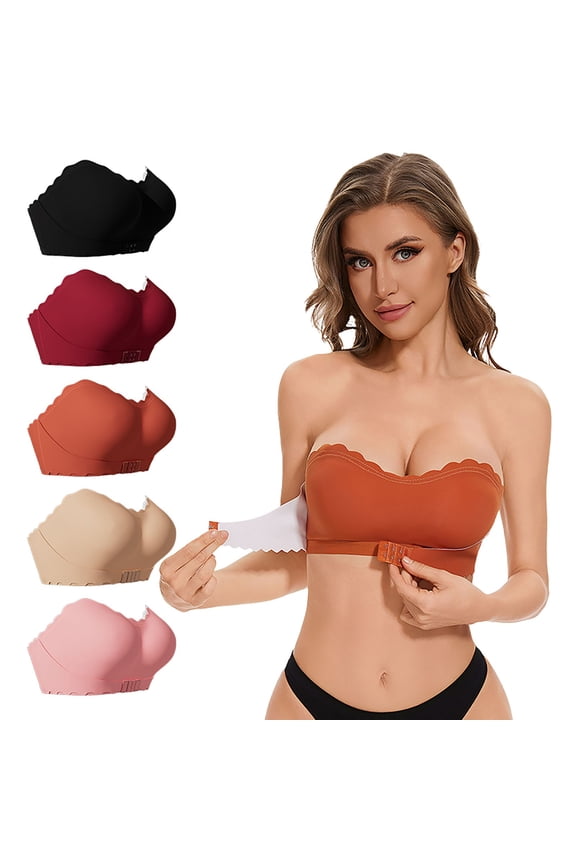 Womens Summer Bra,Plus Size Bra for Womens,Women's Comfortable No Steel Hoop Sexy Wrap Around Bra With Back Buckle Gathered Strapless Drop And Fall Bra
