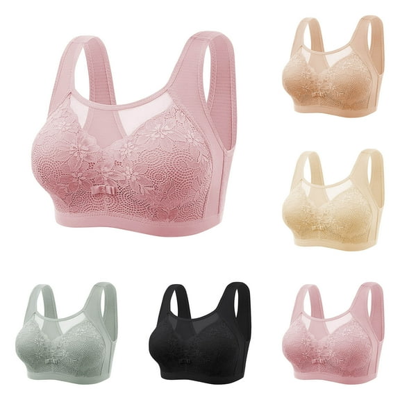 Hrsba Womens Summer Bra,Plus Size Bra for Womens,Woman's Back Buckle Embroidery Thin Style Ventilate Large Size Bra Without Steel Rim