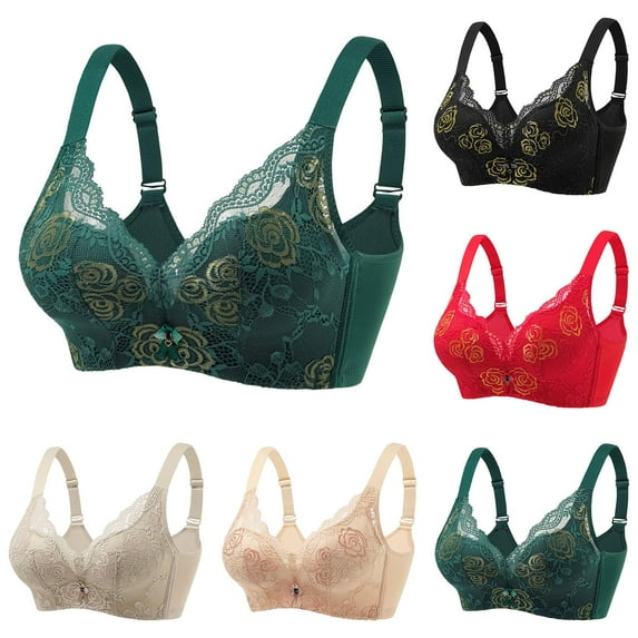 Hrsba Womens Summer Bra,Plus Size Bra for Womens,Woman's Embroidery Back Buckle Thin Style Ventilate Bra Without Steel Rim