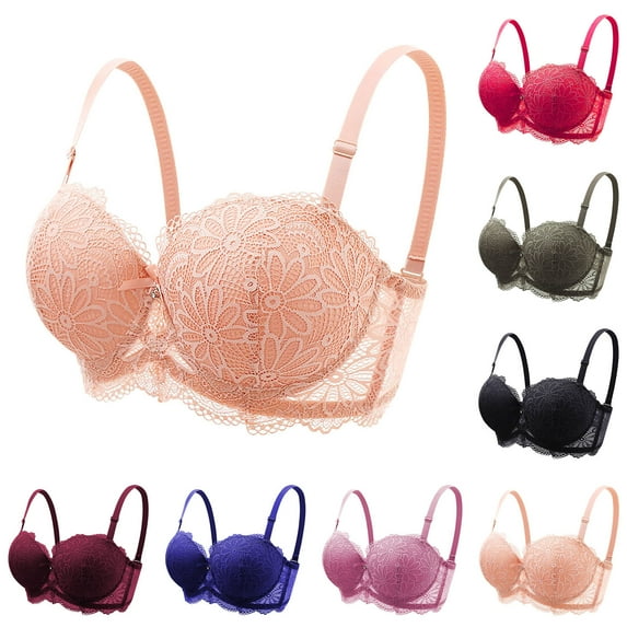 Hrsba Womens Summer Bra,Plus Size Bra for Womens,Woman's Solid Color Lace Thin Style Ventilate Back Buckle Bra Steel Rim