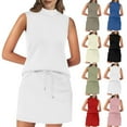 thumbnail image 1 of Hrsba Womens Summer Short Sleeve Dress,Plus Size Casual Dress for Womens,Women Solid Two Piece Skirt Sets For Women Summer Beach Vacation Outfits Mock Neck Tops + Skirt Lounge Matching Sets, 1 of 4