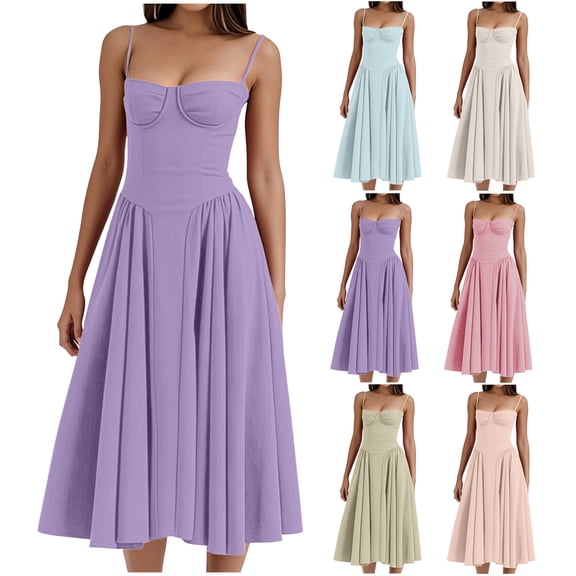 Hrsba Womens Summer Short Sleeve Dress,Plus Size Casual Dress for Womens,Women's Elegant French Retro Waist Belt Pocket Slim Suspender Dress