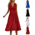 thumbnail image 1 of Hrsba Womens Summer Short Sleeve Dress,Plus Size Casual Dress for Womens,Women's Fashion Casual Neck Sling Open Back Lace Solid And Plaid Print Dress, 1 of 5