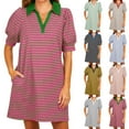 thumbnail image 1 of Hrsba Womens Summer Short Sleeve Dress,Plus Size Casual Dress for Womens,Women's Summer Lapel Collared V Neck Striped Dress Casual Short Sleeve Dresses, 1 of 4