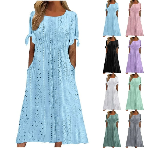 Hrsba Womens Summer Short Sleeve Dress,Plus Size Casual Dress for Womens,Fashion Women Summer Casual V-Neck Short Sleeve Button Long Dress