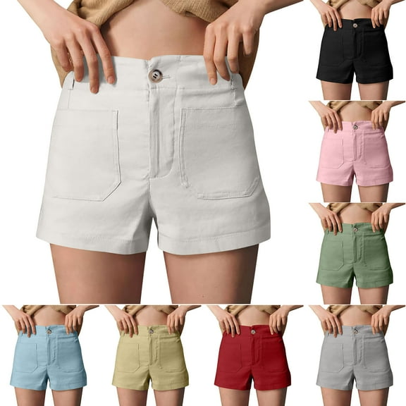 Hrsba Womens Summer Shorts Clearance,Casual Plus Size Pants for Womens,Women's Solid Color High Waisted Elastic Twill Fabric Casual Large Pocket Button Shorts