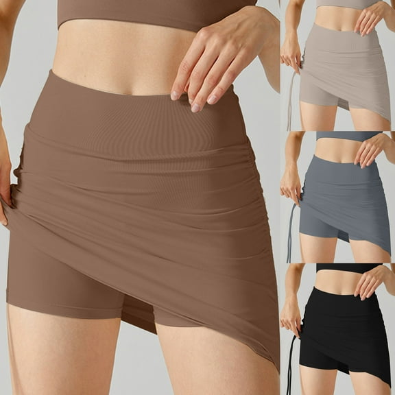 Hrsba Womens Summer Shorts,Casual Plus Size Pants for Womens,Women's Summer Solid Color Casual Drawstring Length Adjustable High Waist Sports Short Skirt Pants