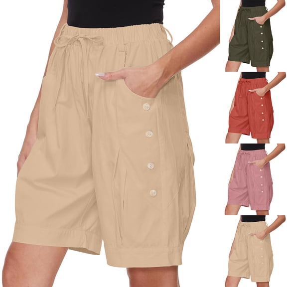Hrsba Womens Summer Shorts,Casual Plus Size Pants for Womens,Womens High Waisted Solid Color Shorts With Loose Drawstring And Quarter Waist Pocket Wide Leg Shorts