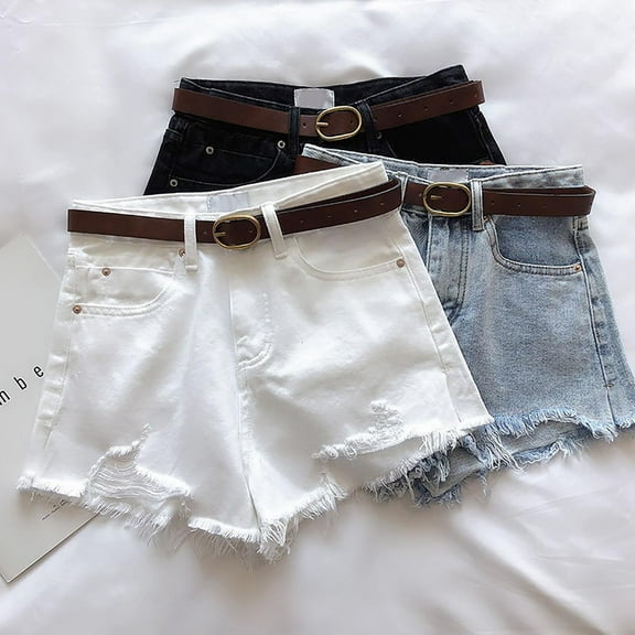 Hrsba Womens Summer Shorts Clearance,Casual Plus Size Pants for Womens,Women's Solid Color High Waisted Denim Shorts With Frayed Edges