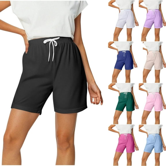 Hrsba Womens Summer Shorts Pants,Plus Size Casual Pants for Casual Women's Fashion Solid Color Elastic Waist Bandage Short Pants