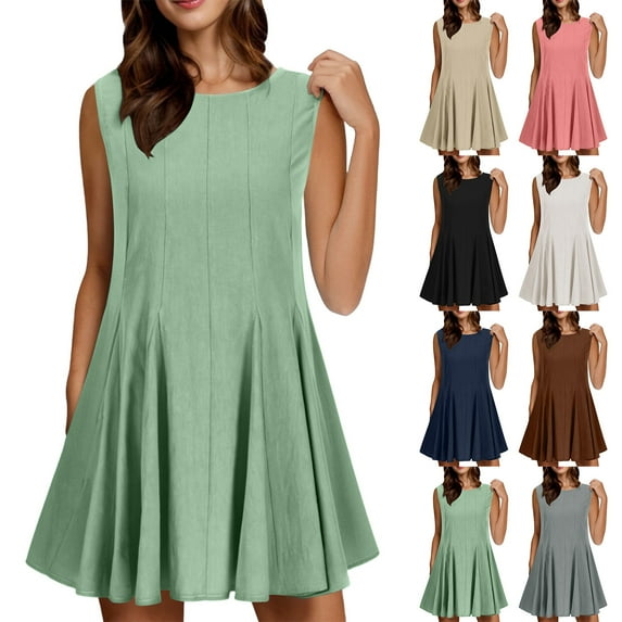 Hrsba Womens Summer Sleeveless Dress,Plus Size Casual Dress for Womens,Women's Summer Solid Color Backless Jumpsuit Sleeveless Vacation Short Skirt