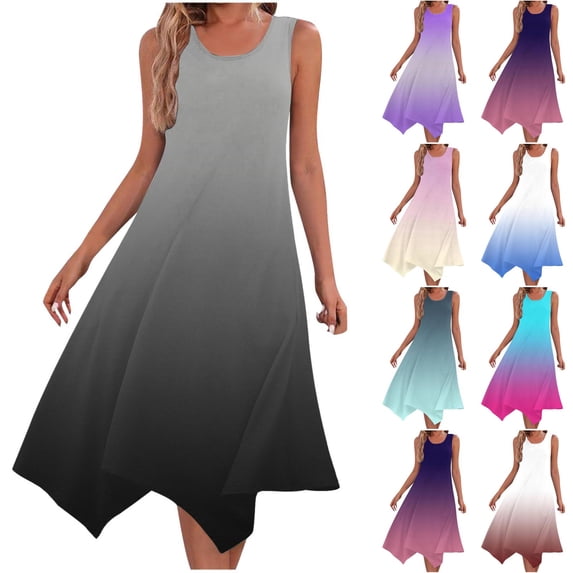 Hrsba Womens Summer Sleeveless Dress,Plus Size Casual Dress for Womens,Womens Dresses Sleeveless Round Neck Drawstring Casual Ruffle A-Line Mini Dress