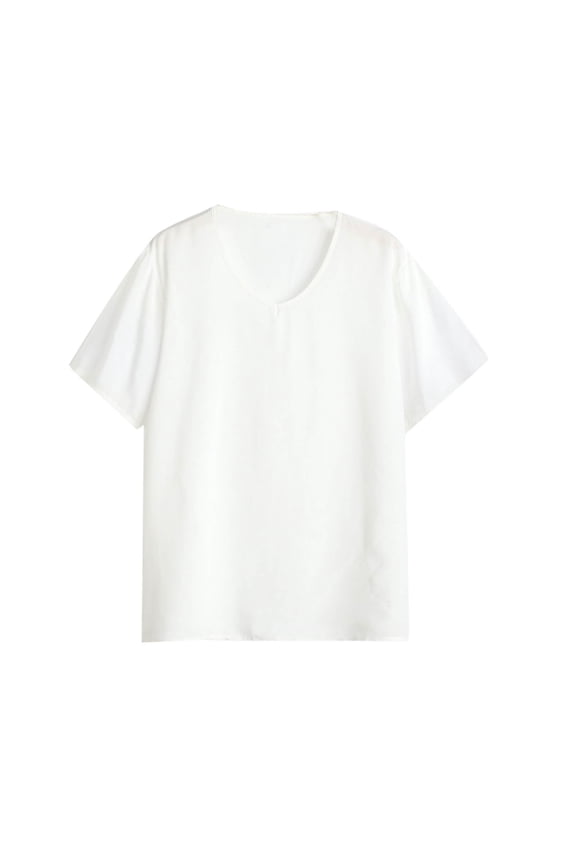 Womens Wrinkle Detail Tops Casual T Shirts Solid Color Crew Neck Short Sleeve Loose Fashion Summer Ladies Soft Breathable Wear