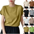thumbnail image 1 of Hrsba Crew Neck Loose Summer Pullover Tops for Women Short Sleeve Solid Color Casual Tees Breathable Lightweight Soft Shirt Daily Fashion Wear, 1 of 5