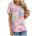 thumbnail image 1 of Hrsba Womens Summer Tops Swirl Print Patchwork Crew Neck Raglan Short Sleeve T Shirts Loose Cut Casual Blouses, 1 of 5