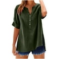 thumbnail image 1 of Hrsba Womens Summer Tops, V Neck Short Sleeve Linen Like Pullover Button Side Split Solid Color Fashion Tees Breathable Tops, 1 of 4
