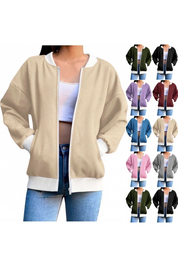 Womens Sweatshirts Coat Womens Pocket Shirt Solid Color Long Sleeved Zip Up Loose Sleeveless Hoodie Cardigan Outerwear for Fall Winter