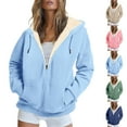 thumbnail image 1 of Hrsba Womens Sweatshirts Coat Womens Winter Loose Sweatshirt Pocket Tops Solid Color Long Sleeve Fleece Zip Up Hoodie with Pockets Casual Cold Weather Outerwear, 1 of 5