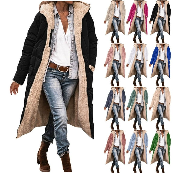 Hrsba Womens Sweatshirts Coat Womens Winter Loose Sweatshirt Pocket Tops Solid Color Long Sleeve Reversible Padded Coat with Pockets Casual Outerwear