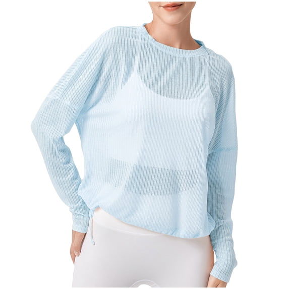Hrsba Womens Tops Casual Long Sleeve Crew Neck Yoga Tops Breathable Loose Sun Protection Cover Up