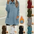 thumbnail image 1 of Hrsba Womens Winter Long Sleeve Shirt Solid Color Loose Double Fleece Pullover with Pockets Buttoned Collared Top Outerwear, 1 of 5