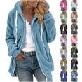 thumbnail image 1 of Hrsba Womens Winter Loose Sweatshirt Pocket Tops Long Sleeved Solid Color Zip Up Double Fleece Hooded Jacket, 1 of 5