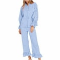 thumbnail image 1 of Hrsba Womens Winter Warm Pajama Sets,2 Piece Pajama Set for Women Color Block Plaid Sleeve Cardigan Lapel Sleepwear, 1 of 3