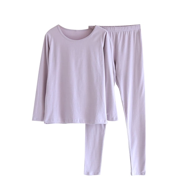 Hrsba Womens Winter Warm Pajama Sets,Pajama Sets For Women 2 Piece Solid Color Long Sleeve Crew Neck Lightweight Top With Pants Loungewear
