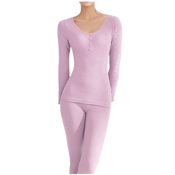 Hrsba 2 Piece Lounge Set Women,Pajama Sets for Women 2 Piece Long Sleeve Crew Neck Lace Base Layer Warm Loungewear Top with Pants Pajama Set with 1 Top and 1 Pants