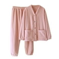 thumbnail image 1 of Hrsba 2 Piece Lounge Set Women,Pajama Sets for Women V Neck Cardigan Flannel Long Sleeve Thick Fleece Warm Top and Pants Sleepwear, 1 of 5