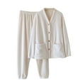 thumbnail image 1 of Hrsba 2 Piece Lounge Set Women,Pajama Sets for Women V Neck Cardigan Flannel Long Sleeve Thick Fleece Warm Top and Pants Sleepwear, 1 of 3