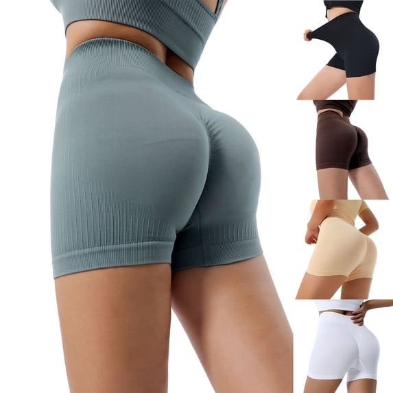 Hrsba Womens Yoga Shorts Seamless High Waisted Style Butt Lifting Support for Gym Workout and Outdoor Sports