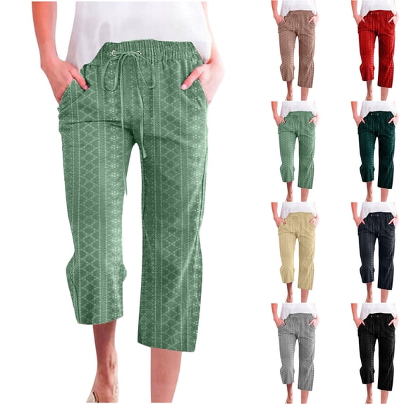 Hrsba Workout Pants for Women,Solid Color Court Style Casual Sporty 3/4 Length Trousers for Summer Daily Active Wear,XL