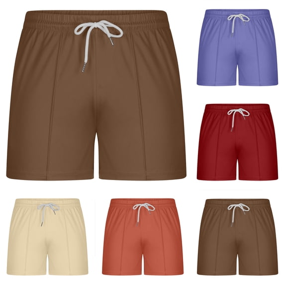 Hrsba Mens Basic Shorts Roomy Shape Elastic Waist Daily Wear Pocket Above Knee Length Sports Short