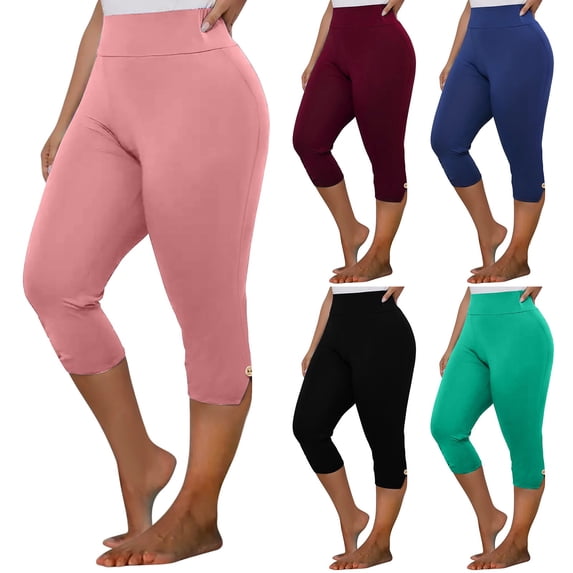 Hrsba Yoga Pants Women,Solid Color Shaping Comfortable Casual Sports 3/4 Length Pants for Summer Fitness Daily Wear,XXL