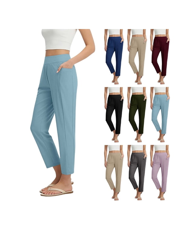 Yoga Pants Women Solid Color Stretchy Comfortable Workout Casual Work office Summer Trousers