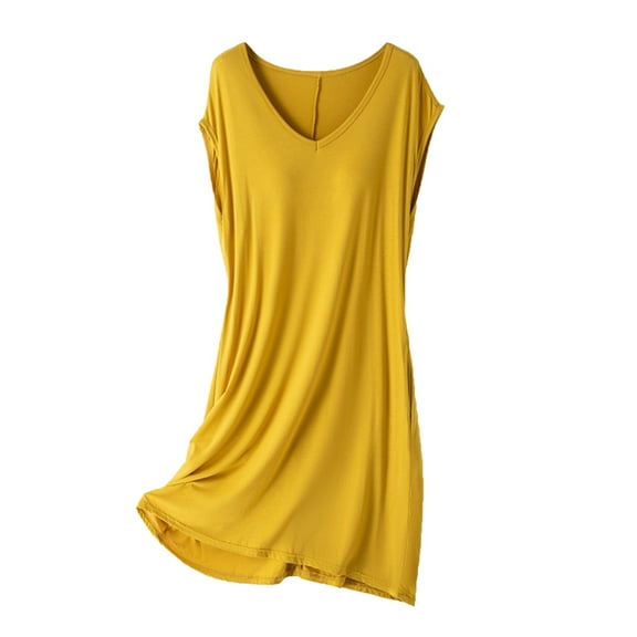 Hrsba pajamas Sets For Women,Women's Pajama Sets Pajamas For Women Set pajamas Sets For Women Solid Color V Neck Sleeveless Mid Length Sleep Dress With Built In Bra Comfortable Loungewear