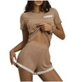 thumbnail image 1 of Hrsba Women's Pajama Set Sleeveless Round Neck Lace Ribbed Tank Top with Short Pants Solid Color Elastic, 1 of 3
