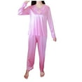 thumbnail image 1 of Hrsba Plus Size Women's Sleepwear Lightweight Long Sleeve Satin Like V Neck 2-Piece Pajama Set Solid Color, 1 of 5